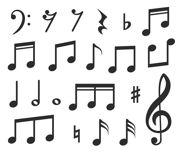 Notas musicales melodía musical iconos de notas negras elementos gráficos modernos para musicales partituras instrumentales o canciones símbolos vectoriales aislados melodía musical nota musical ilustración de sonido