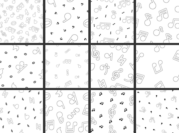 Notas musicales Patrón sin costuras Página para colorear