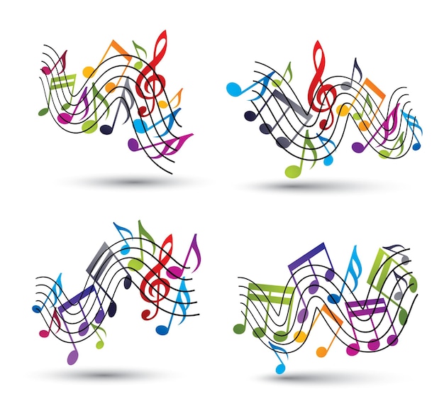 Notas musicales de personal composiciones abstractas conjunto vectorial
