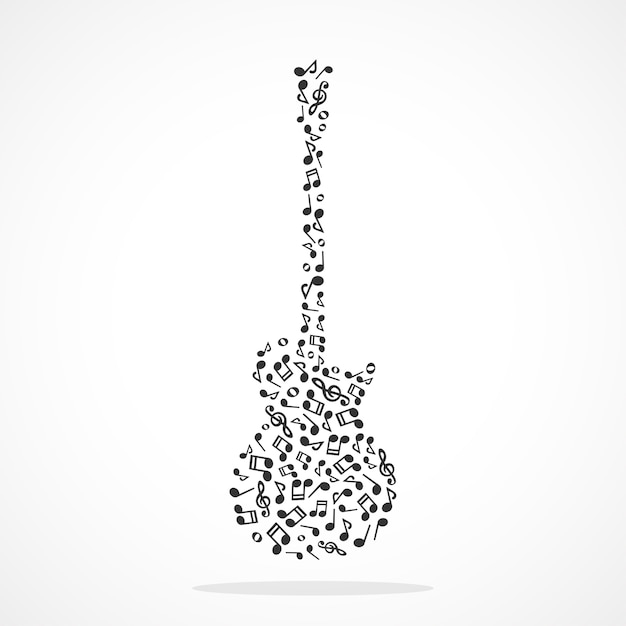 Notas musicales que forman una guitarra eléctrica