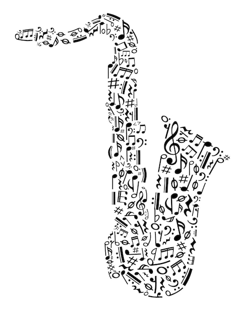 Notas musicales del saxofón Melodía en forma de saxofón Símbolo de notas musicales