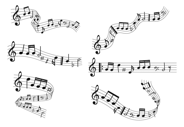 Notas musicales símbolo notas musicales la melodía del bastón notas de clave de agudo