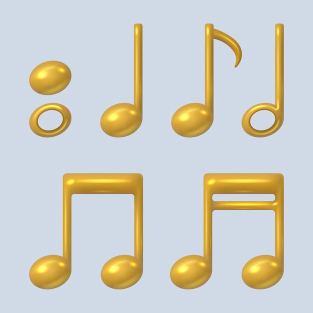Notas musicales Símbolos musicales de oro en estilo realista conjunto de plantillas vectoriales decentes