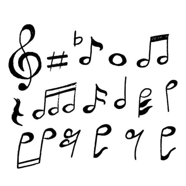 Notas musicales con textura de tiza Dibujo de estilo doodle