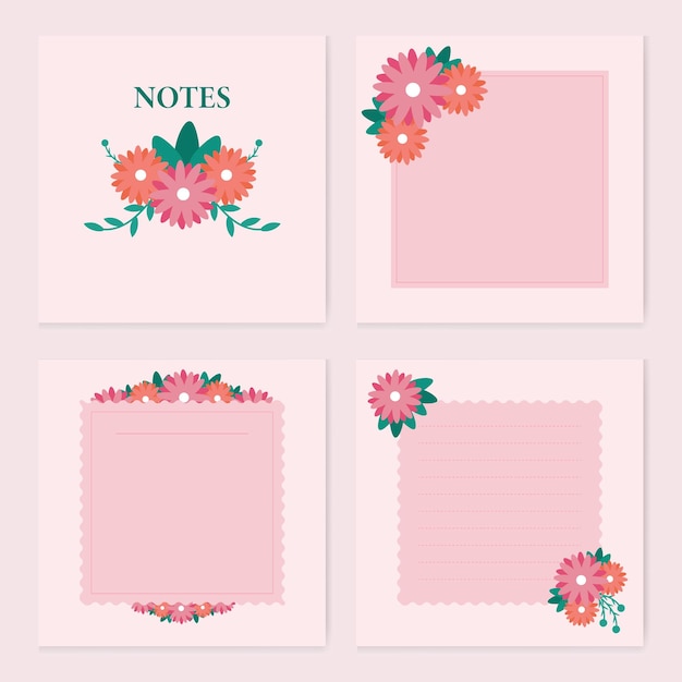 Vector notas de papel en blanco con diseño de flores