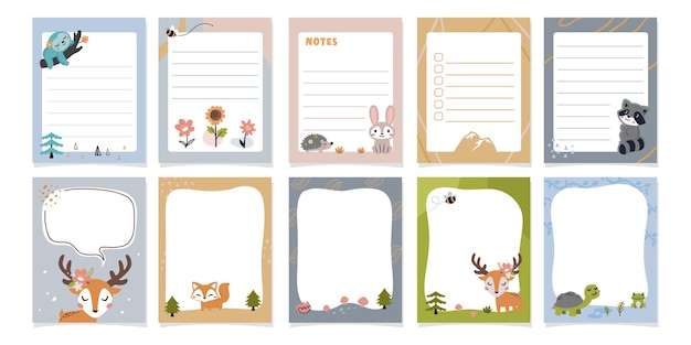 notas y tarjetas del álbum de recortes animales lindos ciervos y amigos