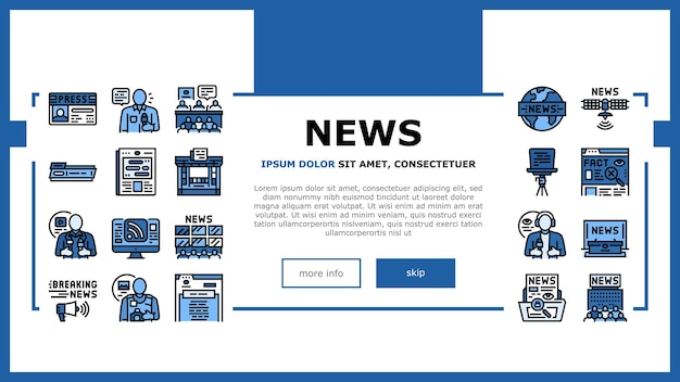 noticias comunicación empresarial aterrizaje página web vector medios prensa información titular pantalla en línea mundo digital red global noticias comunicación empresarial Ilustración