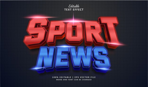 Noticias deportivas Efectos de texto editables Estilo 3d