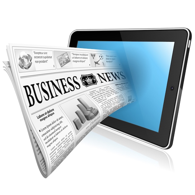 Noticias digitales con periódicos y tablet pc