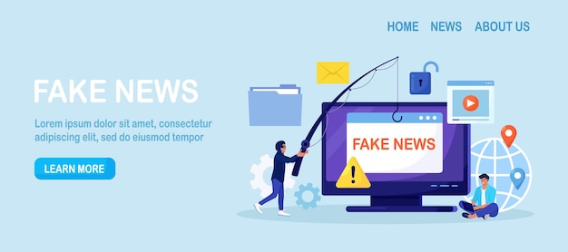 Noticias falsas Propaganda política de los medios de comunicación Persona desconocida que difunde información falsa información errónea en Internet Fraude y contenido engañoso en las redes sociales Diseño de vectores