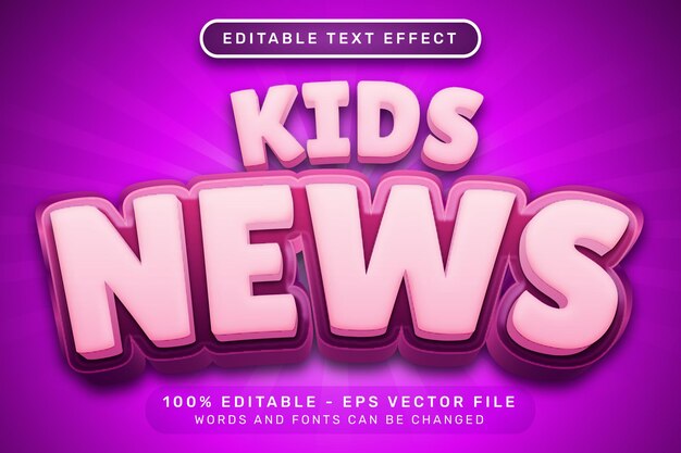 Vector noticias niños efecto de texto 3d y efecto de texto editable