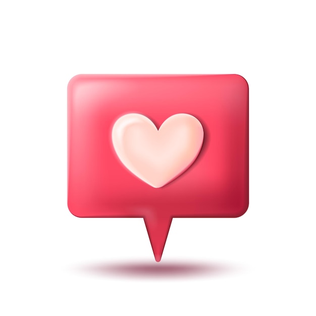 Notificación 3D con el vector de estilo de dibujos animados en forma de corazón