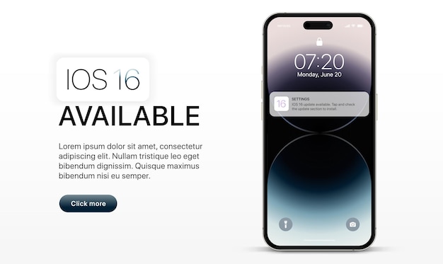 Vector notificación de actualización de ios 16 con iphone 14. se lanzará el sistema operativo para apple ios 16.