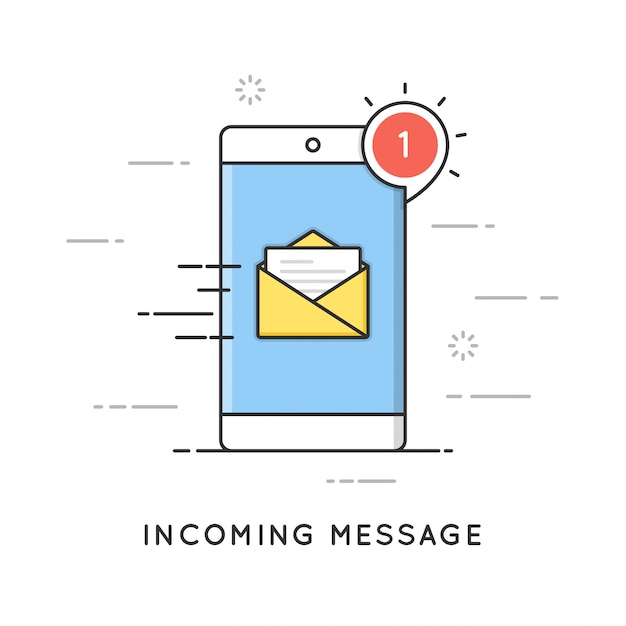Notificación de correo electrónico entrante, nuevo mensaje. Estilo de arte de línea plana. Trazo editable.