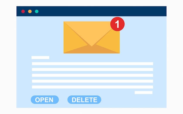 Vector notificación entrante por correo electrónico con mensaje corto para abrir el diseño del concepto de correo