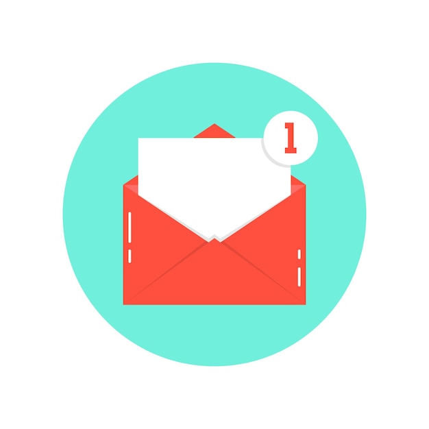 Notificación de letra roja en círculo verde. concepto de correo electrónico, postal, sms, soporte, lista de verificación, publicidad en medios. aislado sobre fondo blanco. Ilustración de vector de diseño de logotipo moderno de tendencia de estilo plano