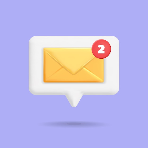 Notificación push de vector 3d con sobre de correo amarillo nuevo diseño de icono de mensaje de bandeja de entrada