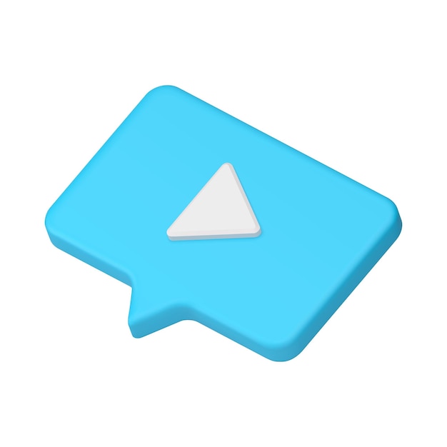 Notificación de reproducción de video botón azul bocadillo de diálogo transmisión en vivo icono 3d vector realista
