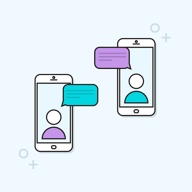 Notificaciones de mensajes de chat en dos teléfonos inteligentes conversación móvil en línea entre dos personas vector