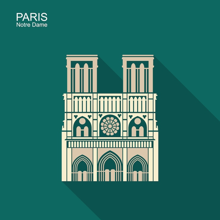 Vector notre dame de parís catedral francia vector icono