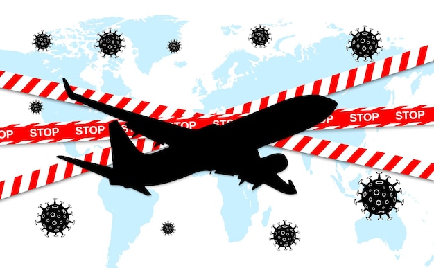 Novela peligrosa coronavirus COVID19 Detener el vuelo del avión Pandemia riesgo médico para la salud Ilustración vectorial