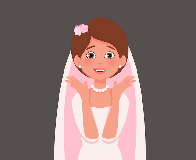 Novia alegre reaccionando sorprendida. Ilustración de vector.