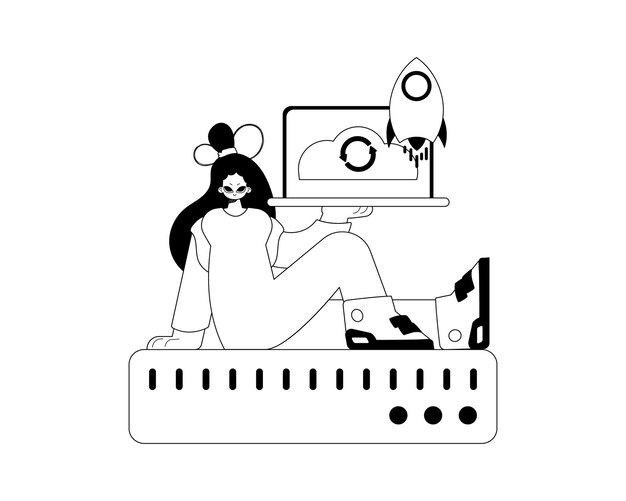 Novia y camarero tipografía de memoria en la nube arte de cable pirata y laguna estilo moderno ilustración vectorial
