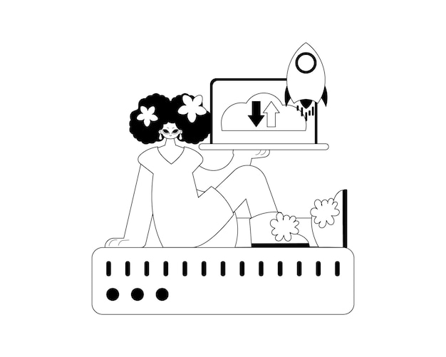 Novia y camarero tipografía de memoria en la nube arte de cable pirata y laguna estilo moderno ilustración vectorial
