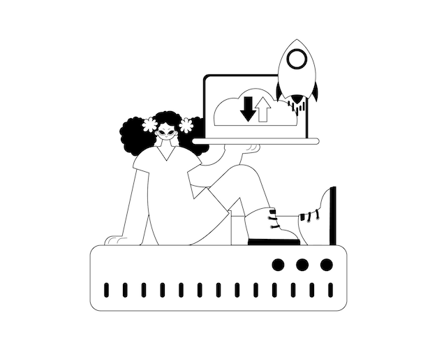 novia y camarero tipografía de memoria de nube ilustraciones de cable negro y laguna Estilo de moda Ilustración vectorial