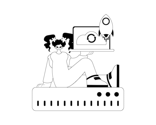 novia y camarero tipografía de memoria de nube ilustraciones de cable negro y laguna Estilo de moda Ilustración vectorial