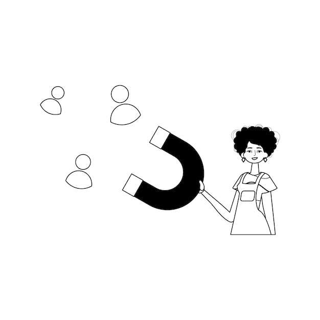 La novia está sosteniendo una atracción que atrae el concepto de la hora de toque negro y blanco de huevo estilo lineal estilo de moda ilustración vectorial