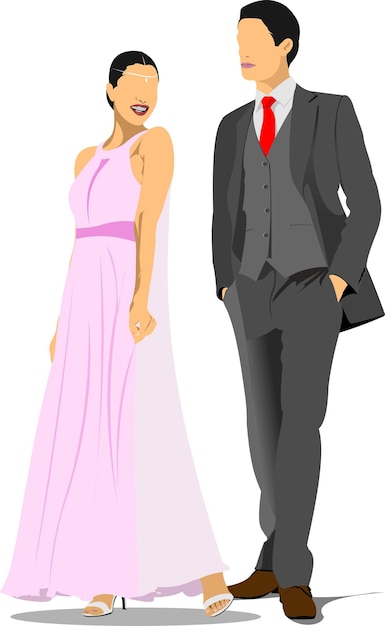 La novia y el novio aislado sobre fondo blanco 3d ilustración vectorial