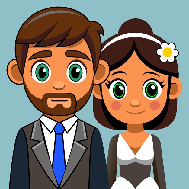 Vector novia y novio amor boda pareja dibujada a mano plano elegante pegatina de dibujos animados icono concepto aislado