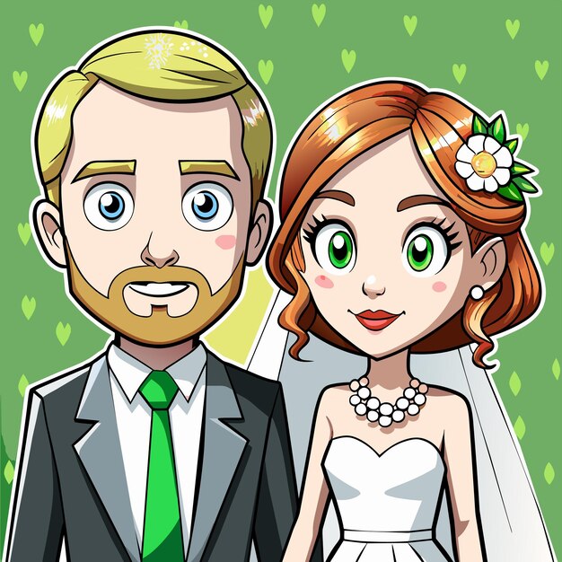 Novia y novio amor boda pareja dibujada a mano plano elegante pegatina de dibujos animados icono concepto aislado