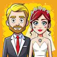 Vector novia y novio amor boda pareja dibujada a mano plano elegante pegatina de dibujos animados icono concepto aislado