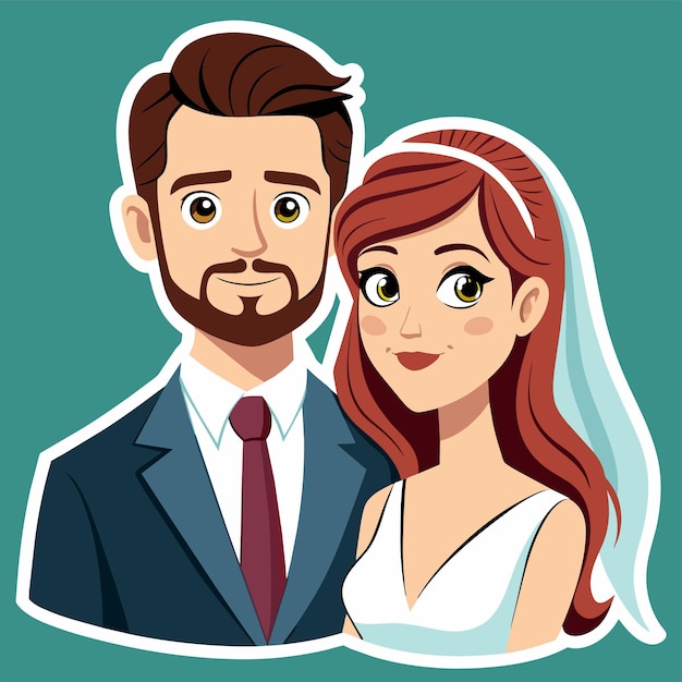 Vector novia y novio amor boda pareja dibujada a mano plano elegante pegatina de dibujos animados icono concepto aislado