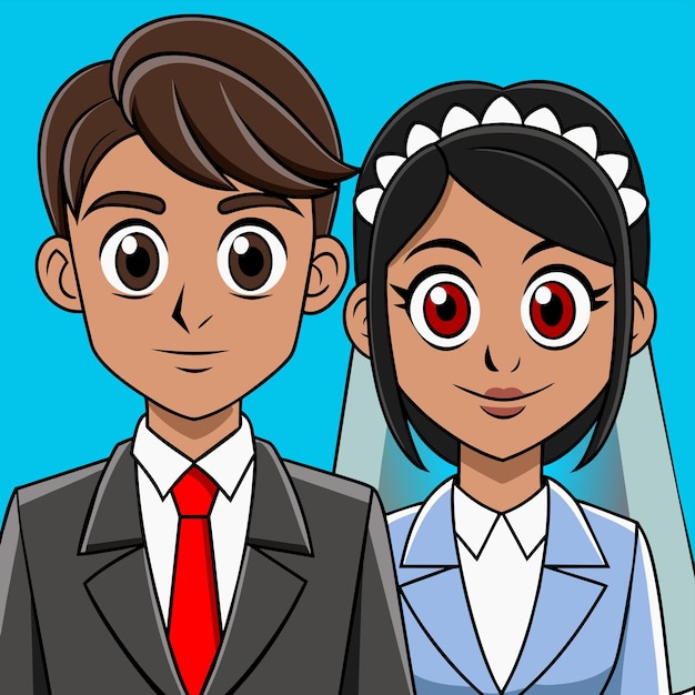 Novia y novio amor boda pareja dibujada a mano plano elegante pegatina de dibujos animados icono concepto aislado