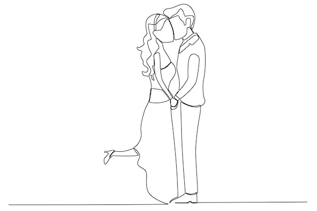 Novia y novio besándose en su boda Dibujo de una línea de boda