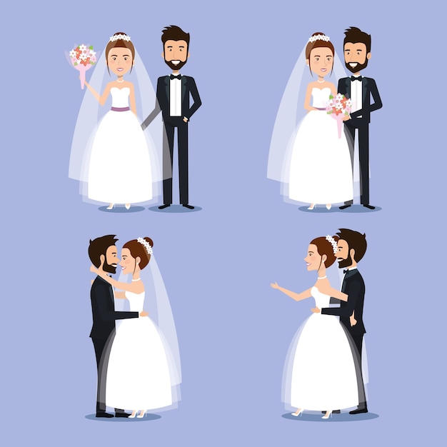 La novia y el novio establecen parejas de bodas románticas