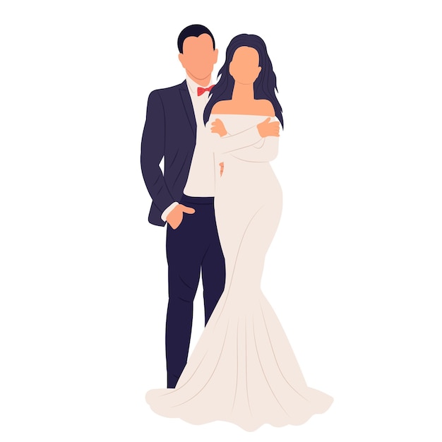 Novia y novio en estilo plano aislado