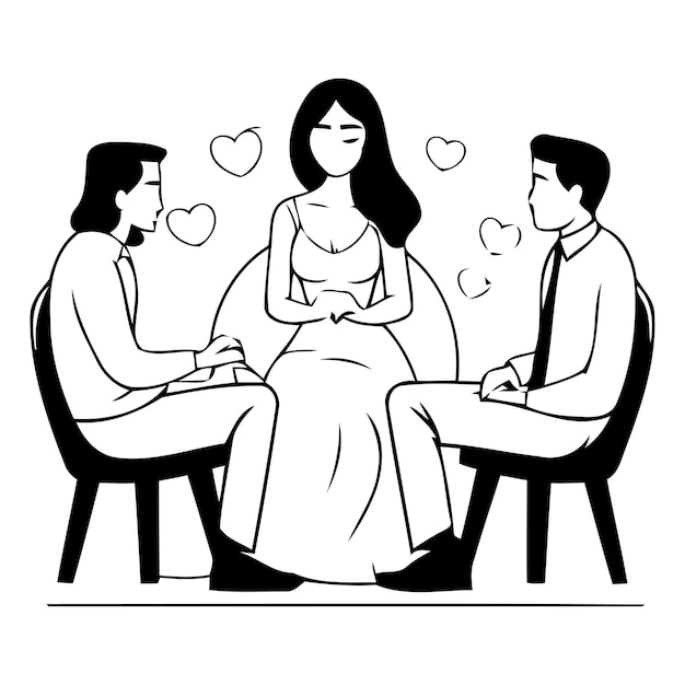 Vector la novia y el novio felices sentados en una cafetería bebiendo café ilustración vectorial