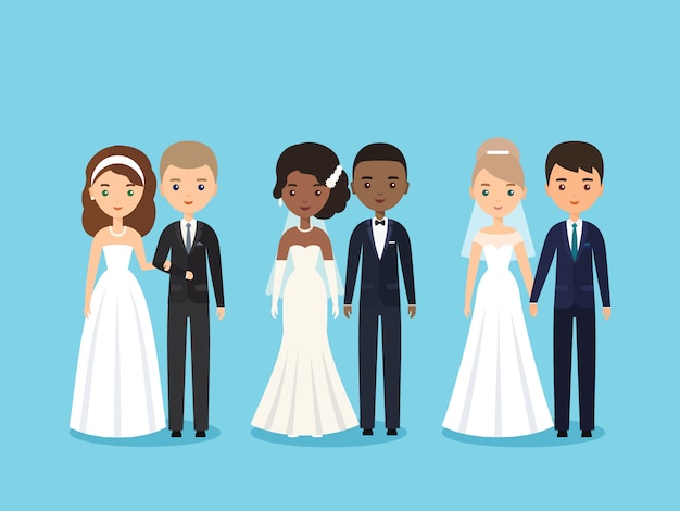 La novia y el novio. Personajes de personas planas.