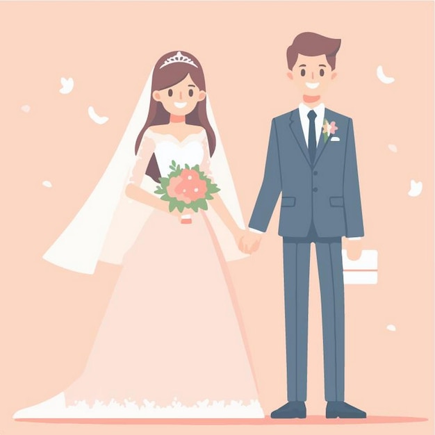 una novia y un novio tomados de la mano frente a una pared