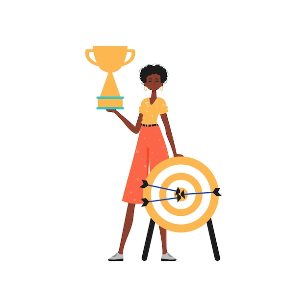 La novia sostiene la copa del triunfador en su escritura a mano Estilo de moda Ilustración vectorial