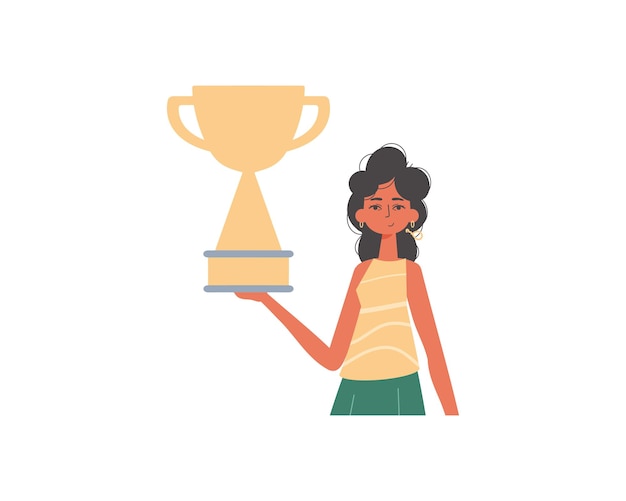 La novia sostiene la copa del triunfador en su escritura a mano Estilo de moda Ilustración vectorial