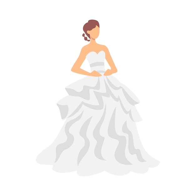 Novia en vestido de novia blanco de pie como recién casada o recién casada ilustración vectorial femenina