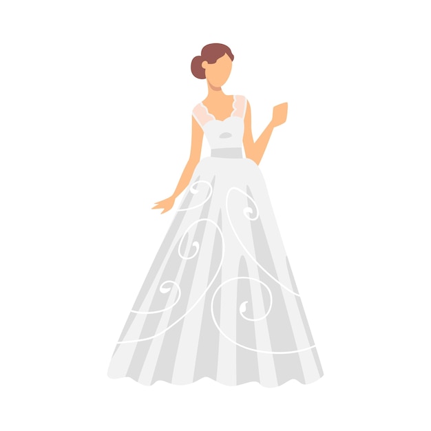 Novia en vestido de novia blanco de pie como recién casada o recién casada ilustración vectorial femenina