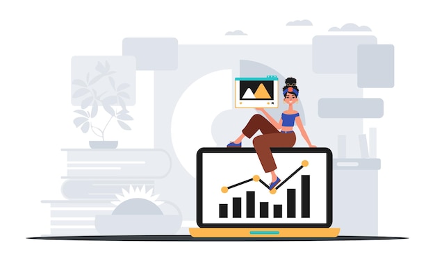 novia con visualización y gráfico de salida La capacidad de contentamiento plan de impresión concepto de mercado digital Estilo de moda Ilustración vectorial