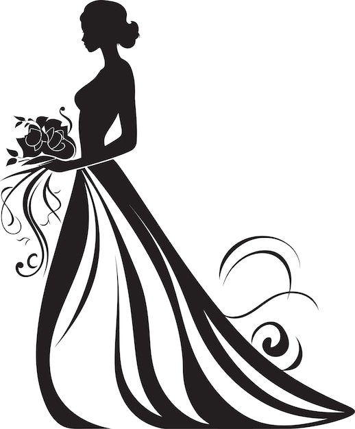 Novias Elegancia Emblema vectorial negro Gracia de novia atemporal Vector monocromático