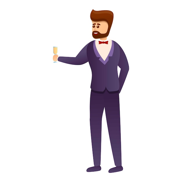 Novio con icono de champán Caricatura de novio con icona vectorial de champán para diseño web aislado sobre fondo blanco